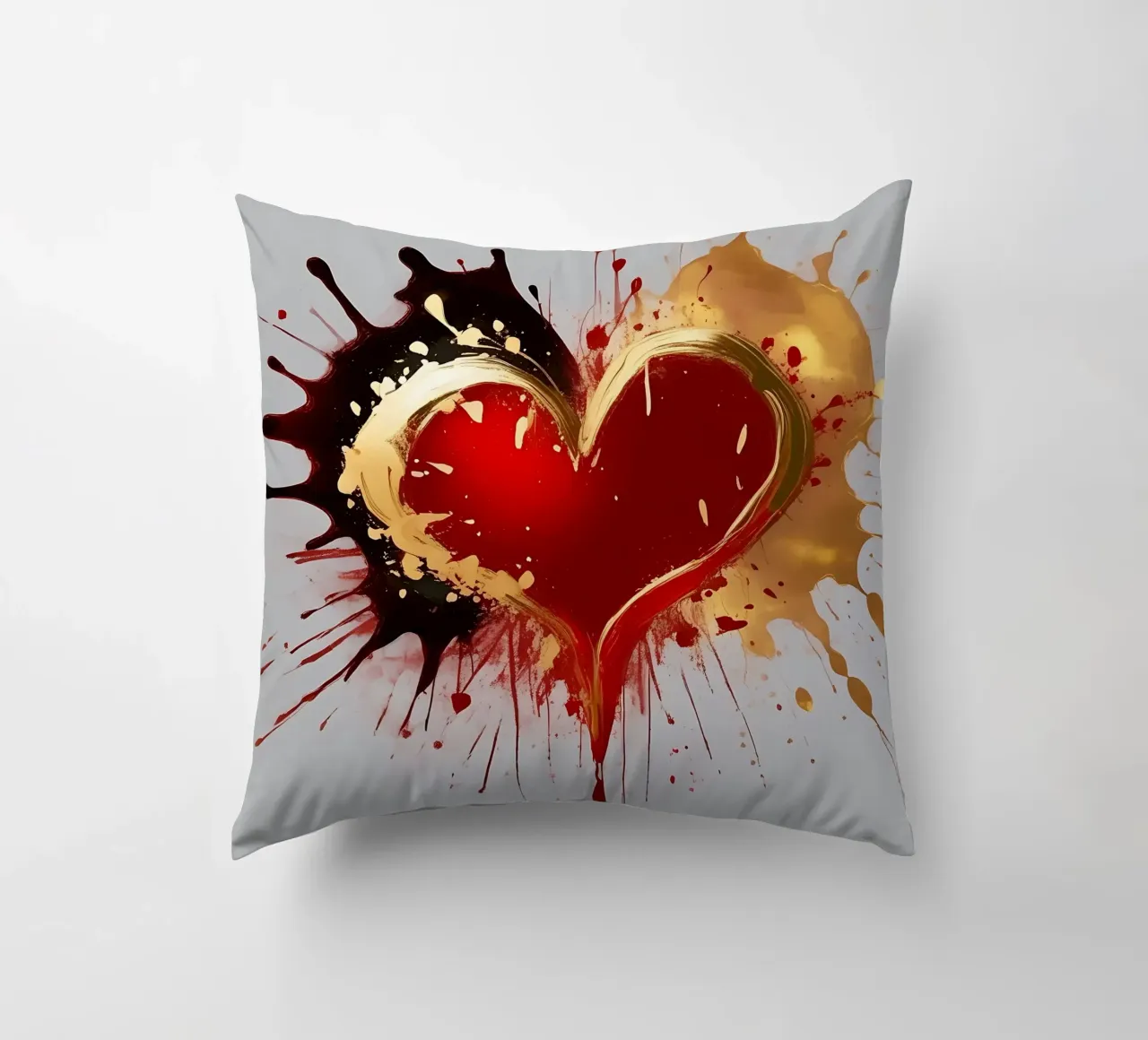 Cuore blob colorato in nero, rosso, oro_1 cuscino da Farbträume