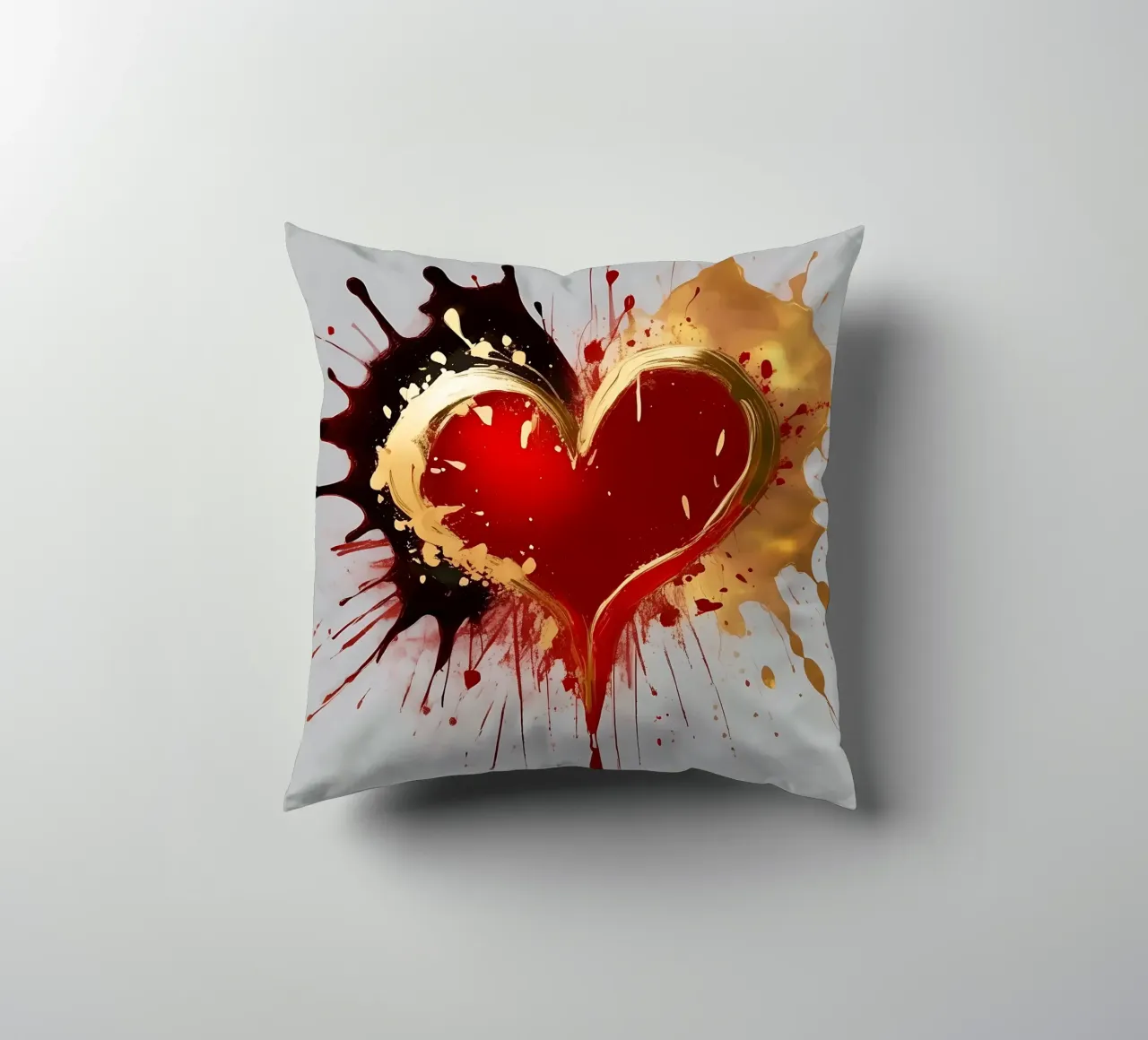 Cuore blob colorato in nero, rosso, oro_1 cuscino da Farbträume