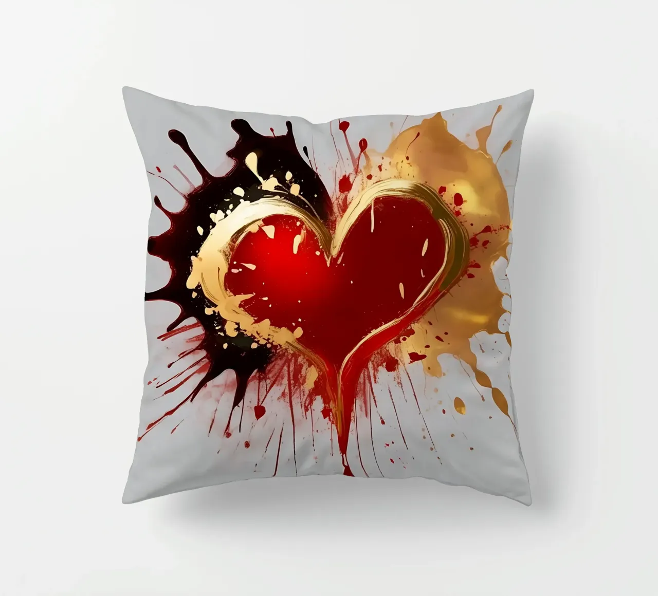 Cuore blob colorato in nero, rosso, oro_1 cuscino da Farbträume