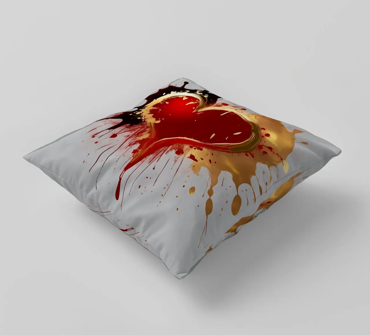 Cuore blob colorato in nero, rosso, oro_1 cuscino da Farbträume