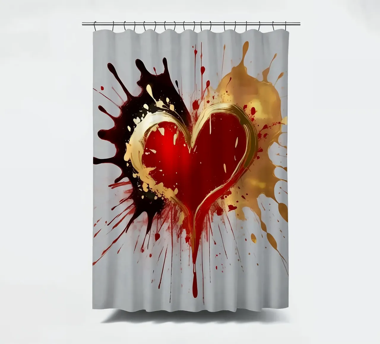 Cuore blob colorato in nero, rosso, oro_1 tenda da doccia da Farbträume