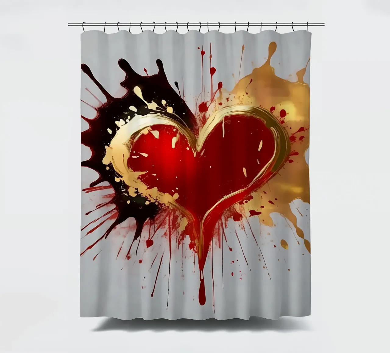 Cuore blob colorato in nero, rosso, oro_1 tenda da doccia da Farbträume