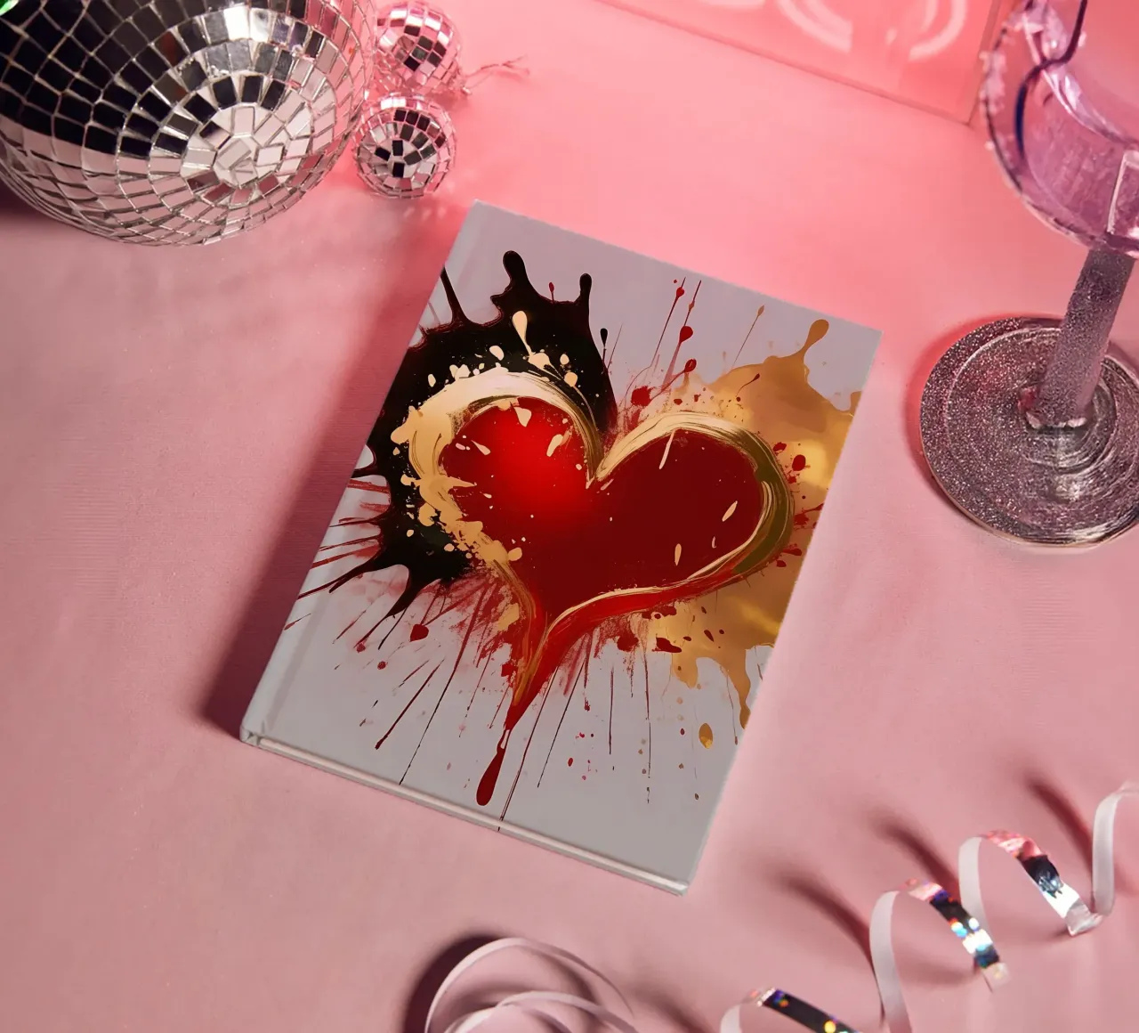 Cuore blob colorato in nero, rosso, oro_1 diario da Farbträume