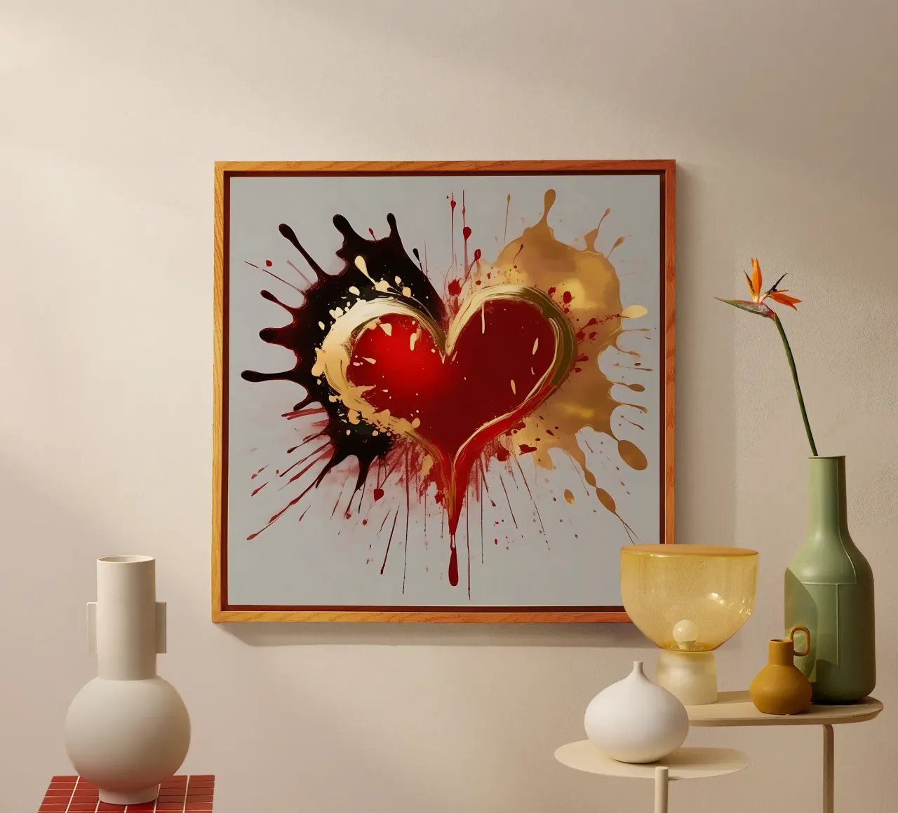 Cuore blob colorato in nero, rosso, oro_1 plexiglass da Farbträume