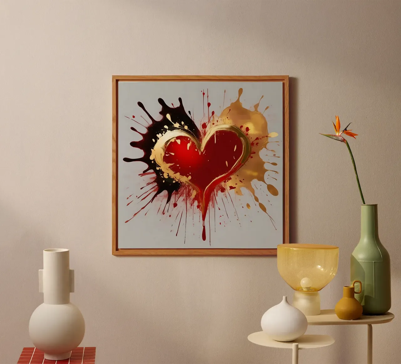 Cuore blob colorato in nero, rosso, oro_1 pannello forex da Farbträume