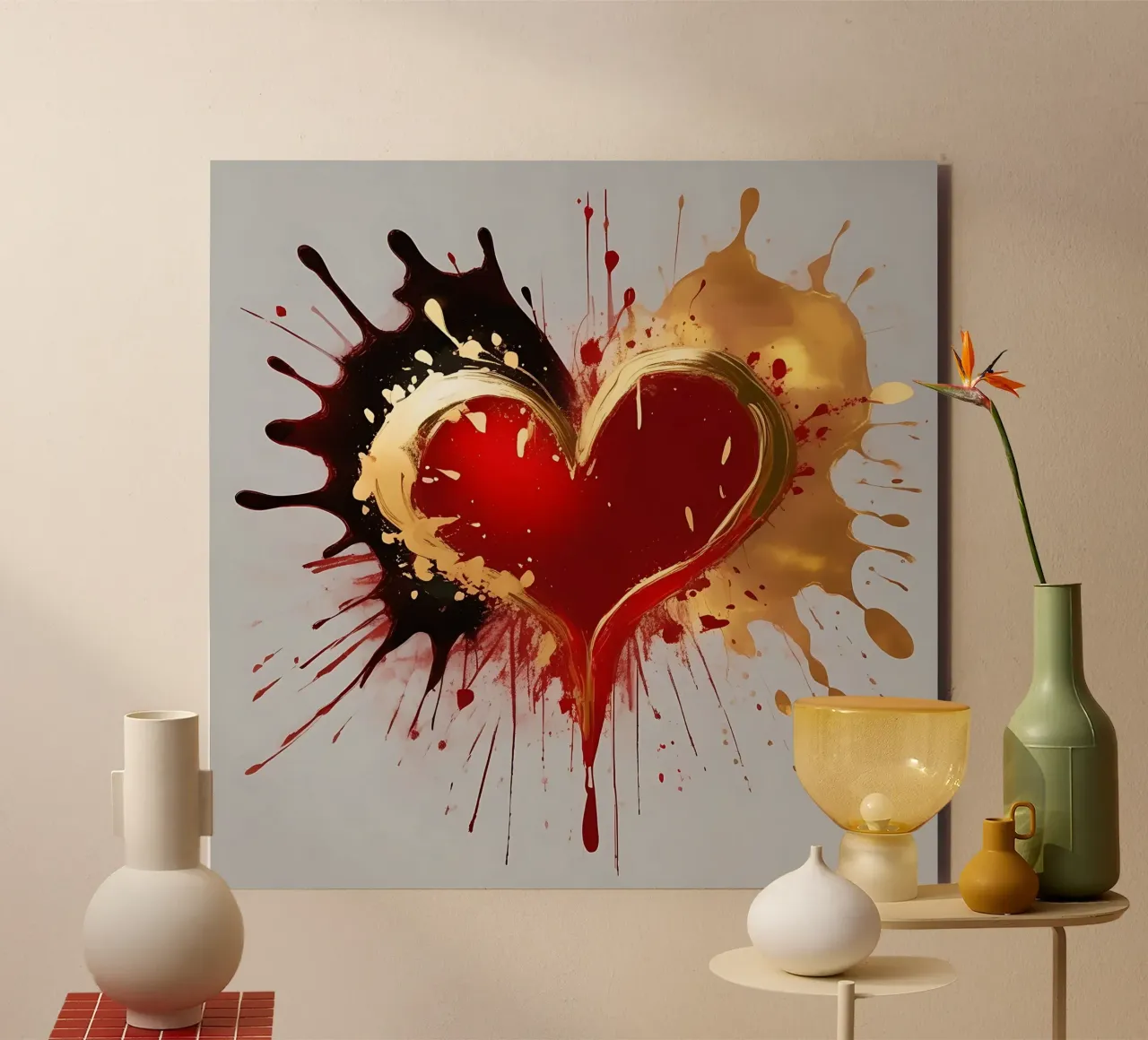 Cuore blob colorato in nero, rosso, oro_1 pannello forex da Farbträume