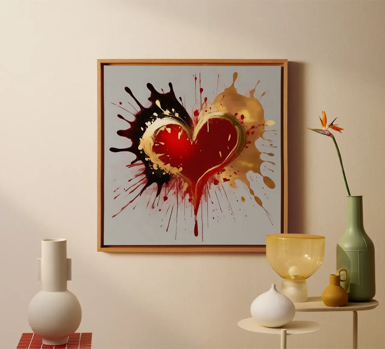 Cuore blob colorato in nero, rosso, oro_1 tela da Farbträume