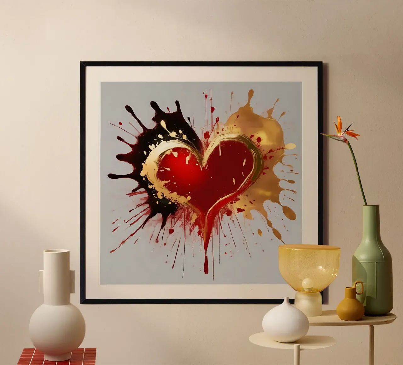 Cuore blob colorato in nero, rosso, oro_1 poster da Farbträume