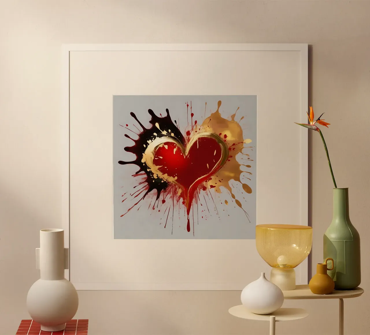 Cuore blob colorato in nero, rosso, oro_1 poster da Farbträume