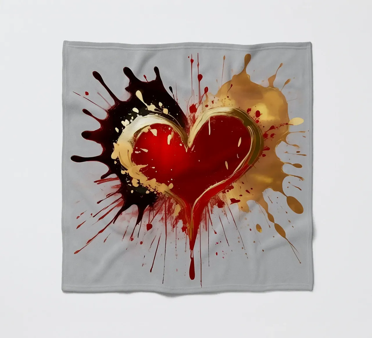 Cuore blob colorato in nero, rosso, oro_1 coperta in pile da Farbträume