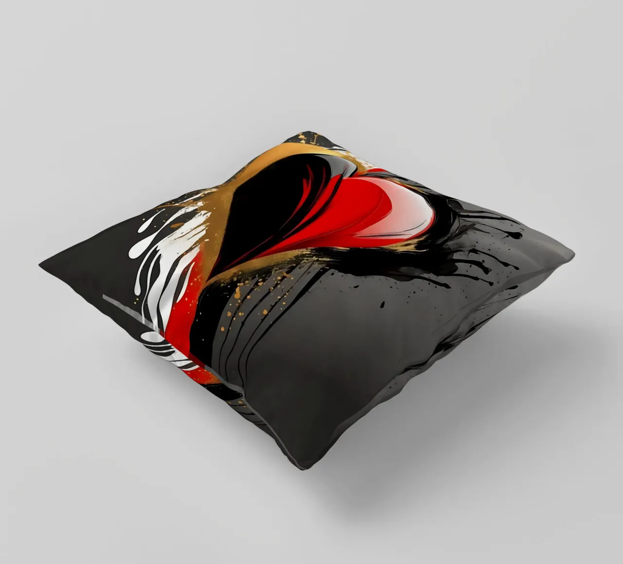 Cuore blob colorato in nero, rosso, oro_2 cuscino da Farbträume