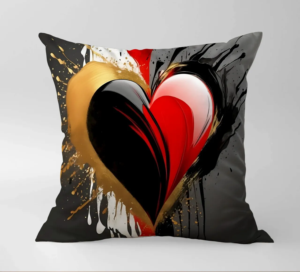 Cuore blob colorato in nero, rosso, oro_2 cuscino da Farbträume