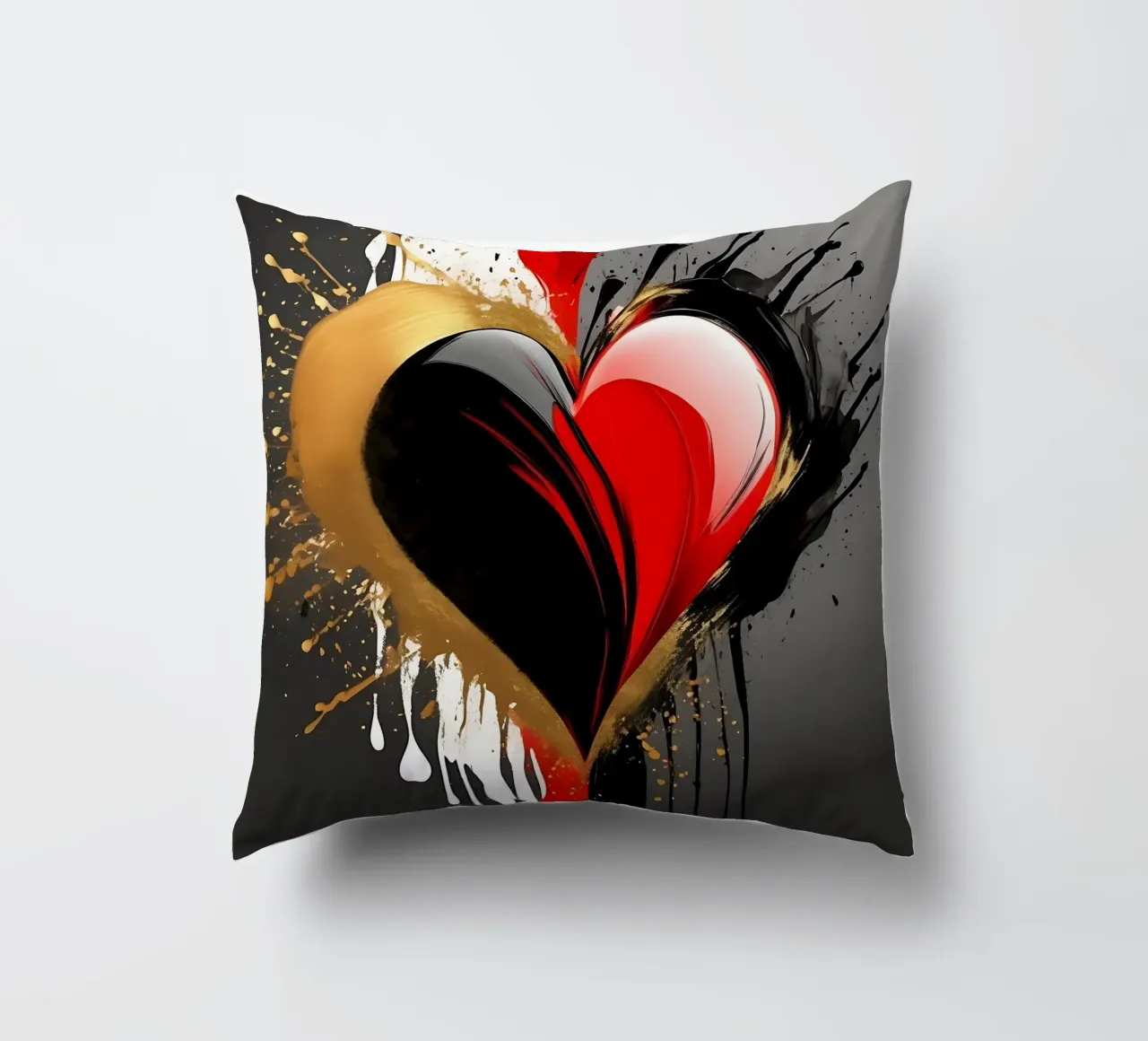 Cuore blob colorato in nero, rosso, oro_2 cuscino da Farbträume