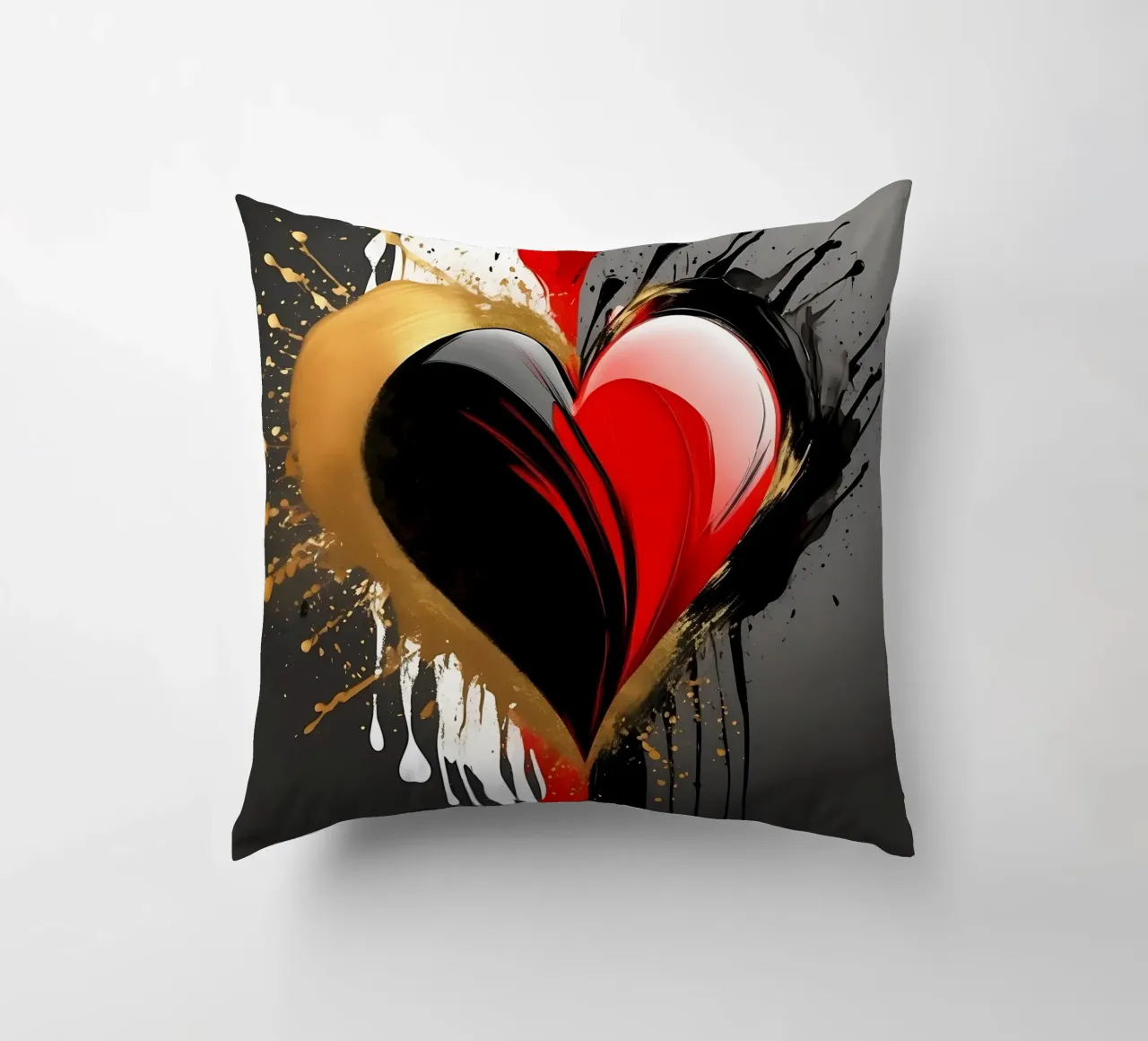 Cuore blob colorato in nero, rosso, oro_2 cuscino da Farbträume