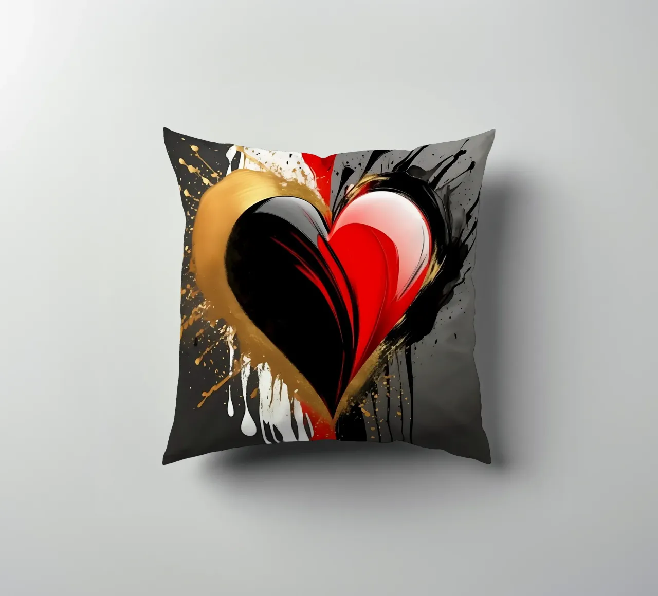 Cuore blob colorato in nero, rosso, oro_2 cuscino da Farbträume