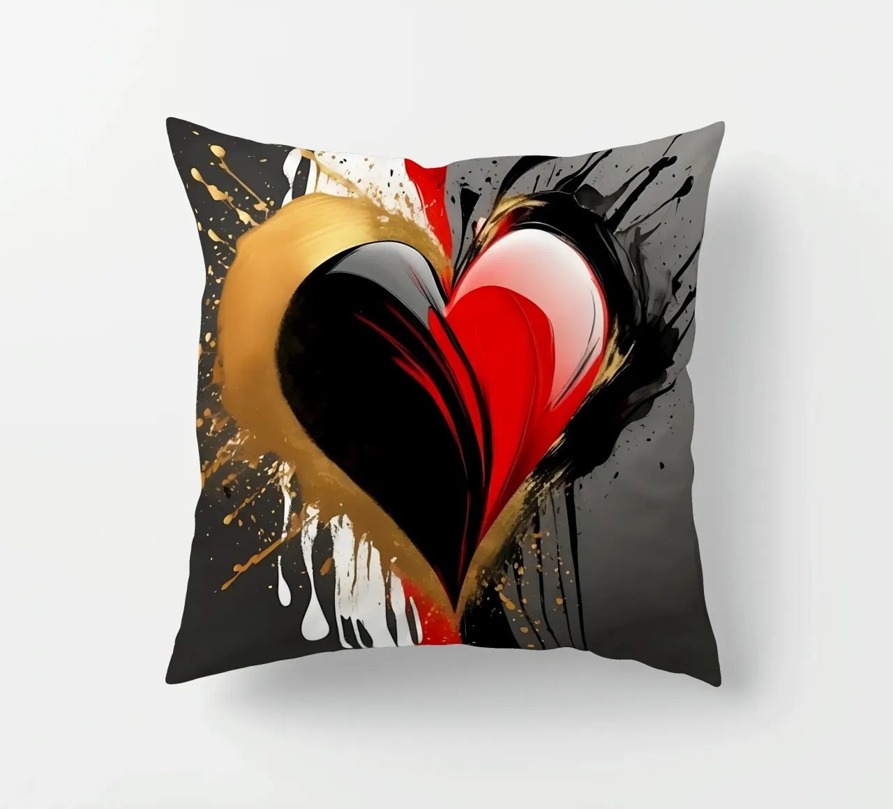 Cuore blob colorato in nero, rosso, oro_2 cuscino da Farbträume