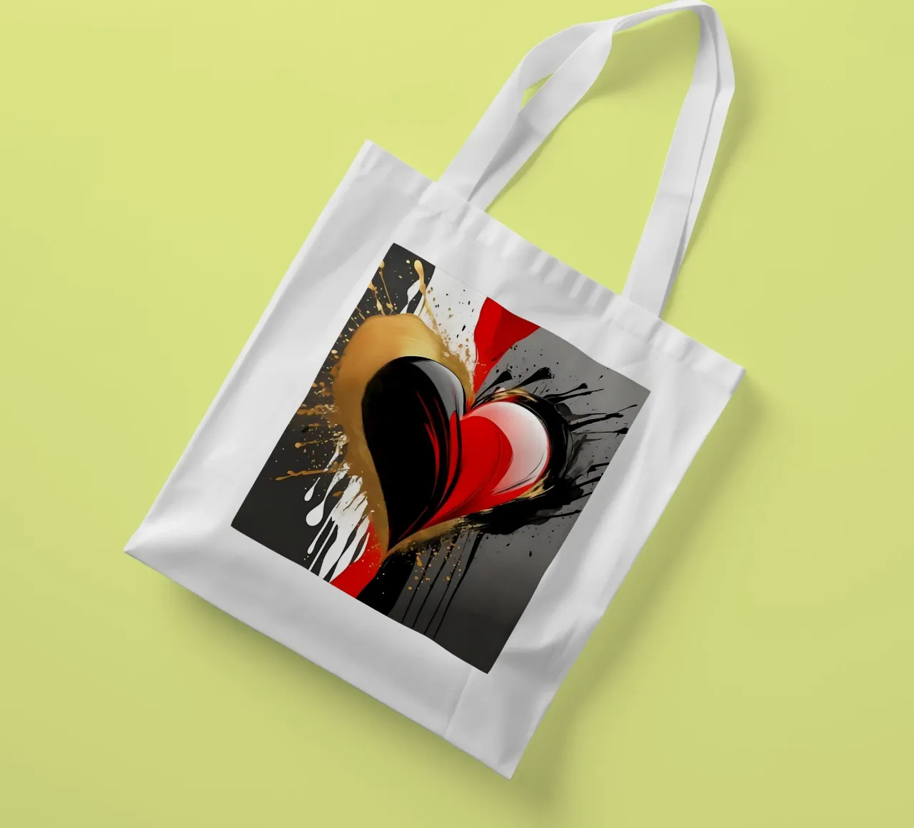 Cuore blob colorato in nero, rosso, oro_2 borsa in juta da Farbträume