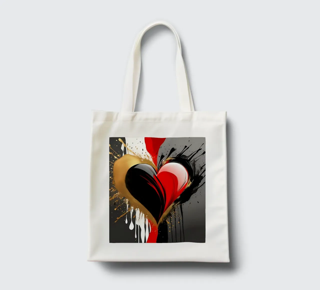 Cuore blob colorato in nero, rosso, oro_2 borsa in juta da Farbträume