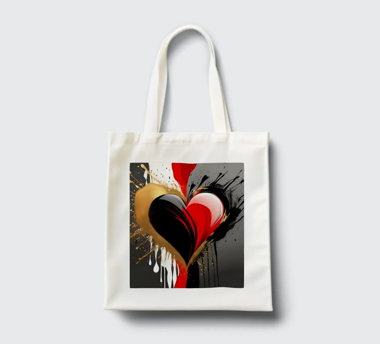 Cuore blob colorato in nero, rosso, oro_2 borsa in juta da Farbträume