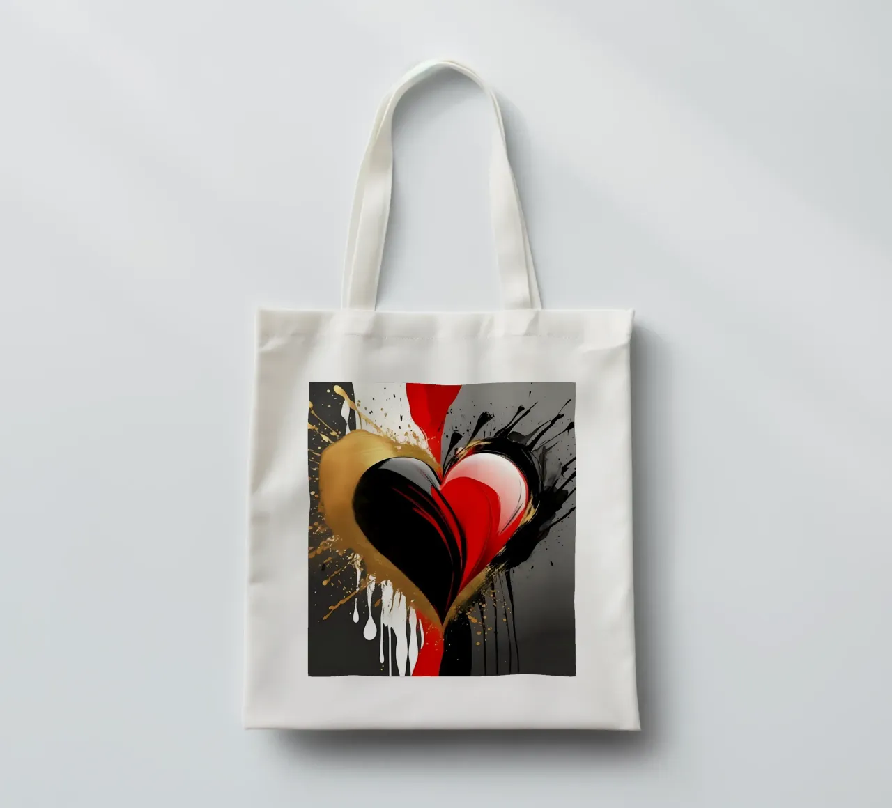 Cuore blob colorato in nero, rosso, oro_2 borsa in juta da Farbträume