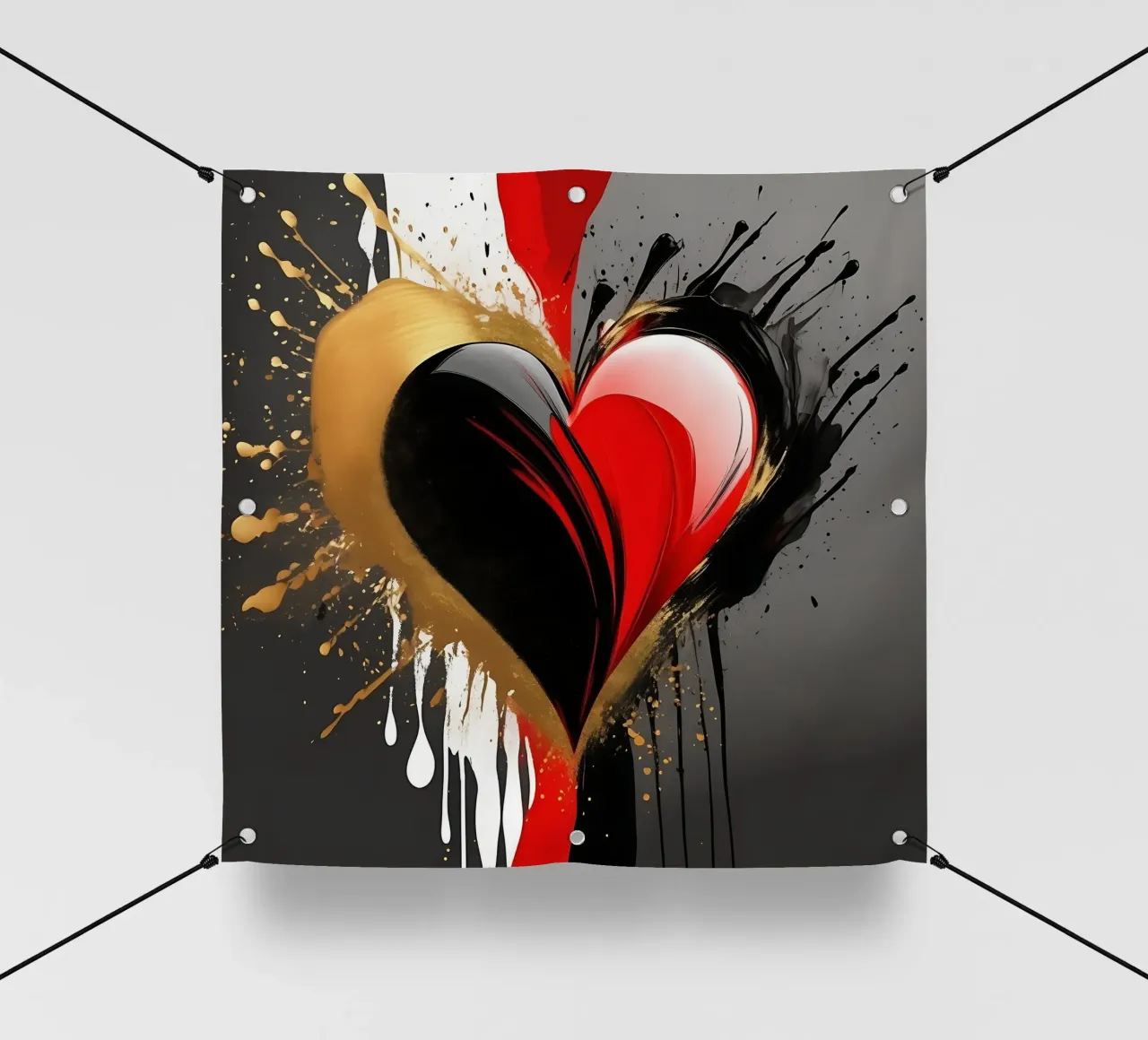 Cuore blob colorato in nero, rosso, oro_2 telo in pvc da Farbträume