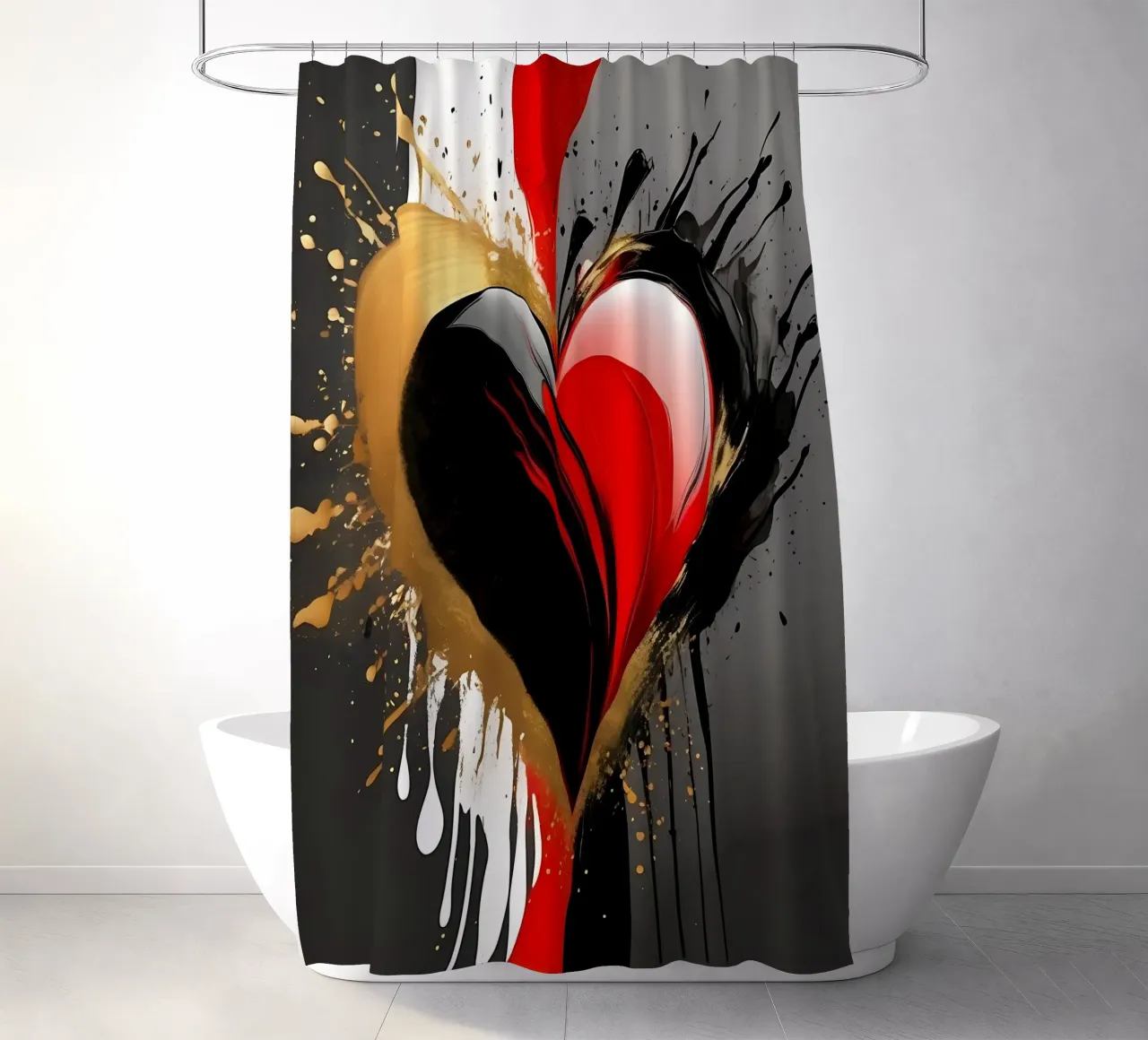 Cuore blob colorato in nero, rosso, oro_2 tenda da doccia da Farbträume