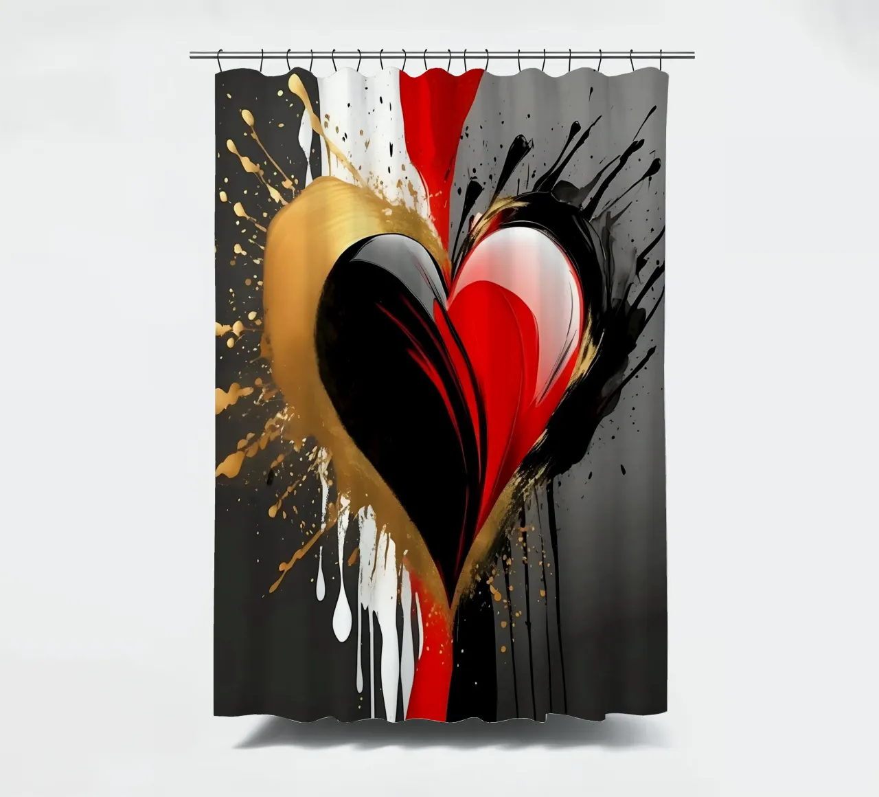 Cuore blob colorato in nero, rosso, oro_2 tenda da doccia da Farbträume