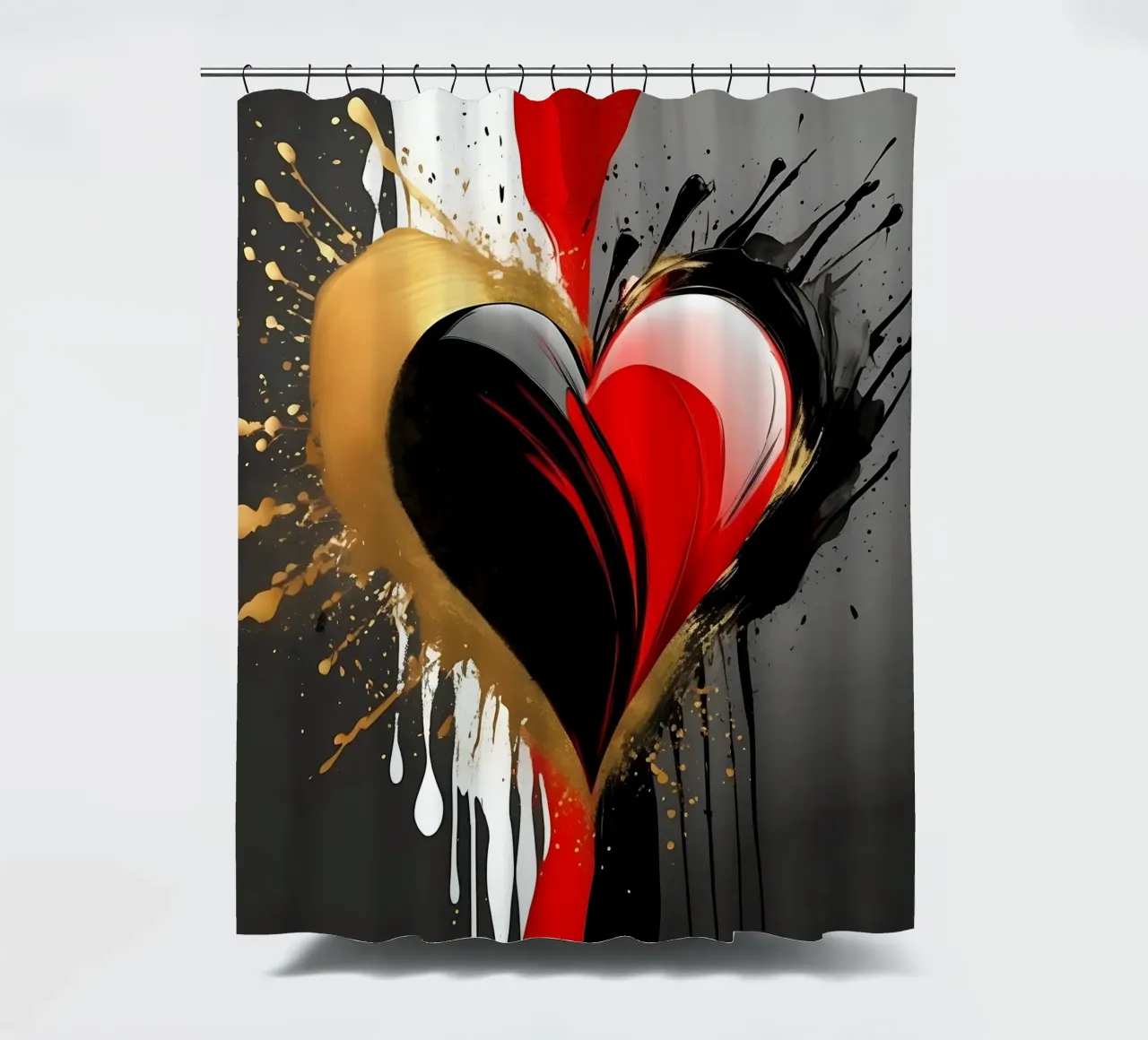 Cuore blob colorato in nero, rosso, oro_2 tenda da doccia da Farbträume