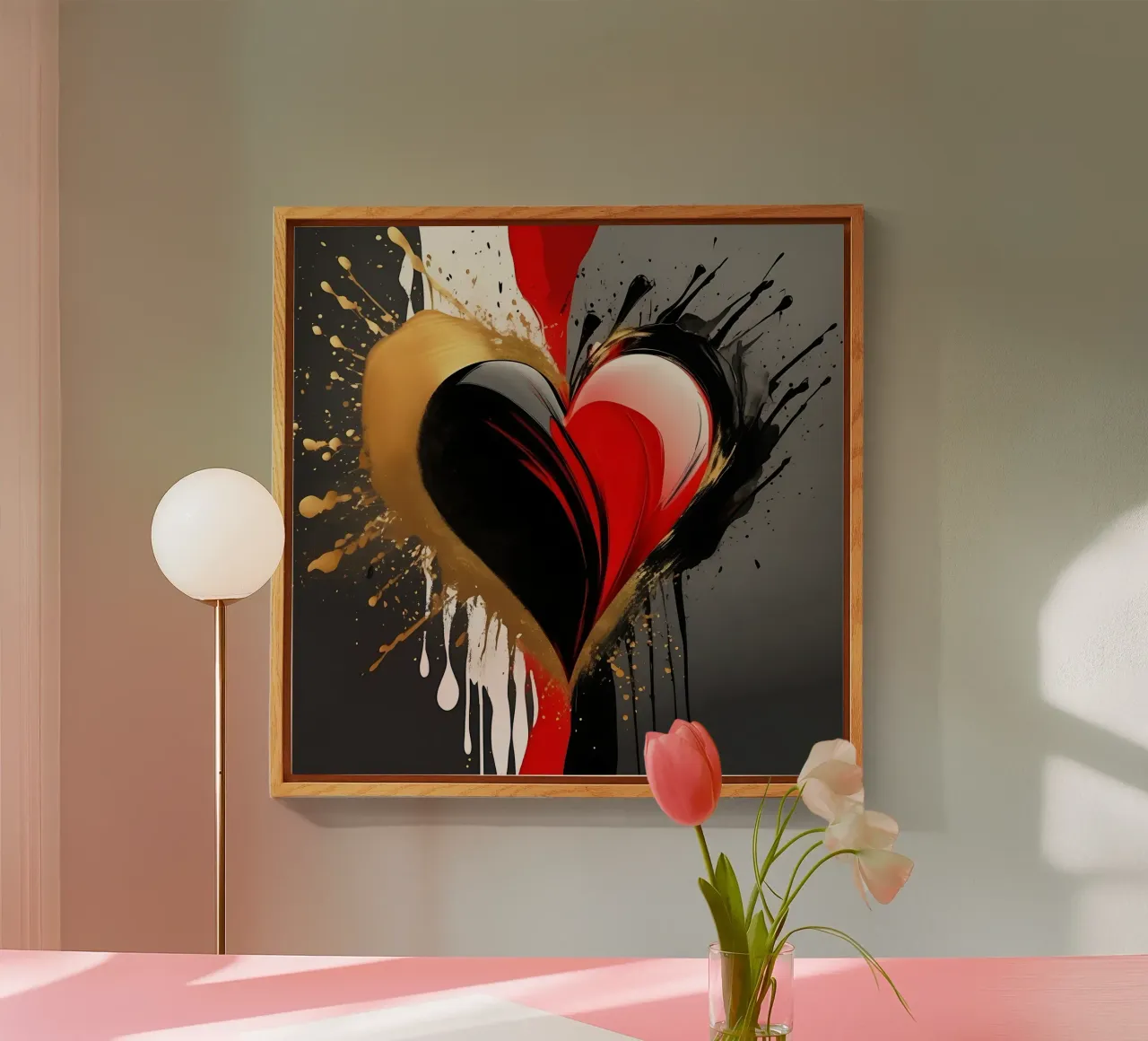 Cuore blob colorato in nero, rosso, oro_2 plexiglass da Farbträume