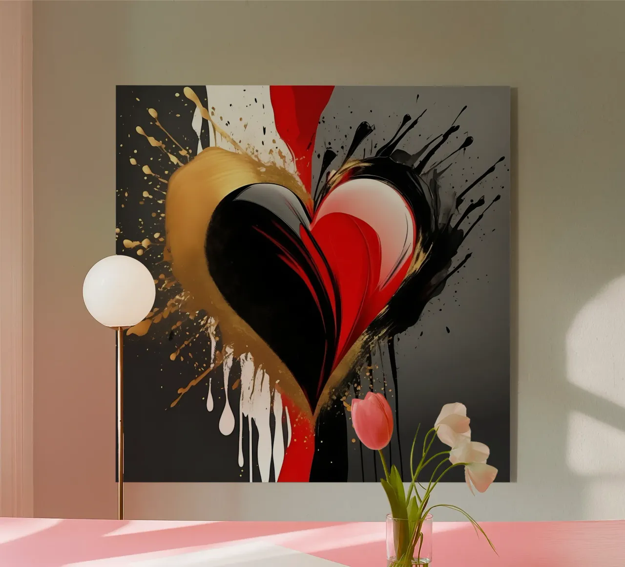 Cuore blob colorato in nero, rosso, oro_2 plexiglass da Farbträume