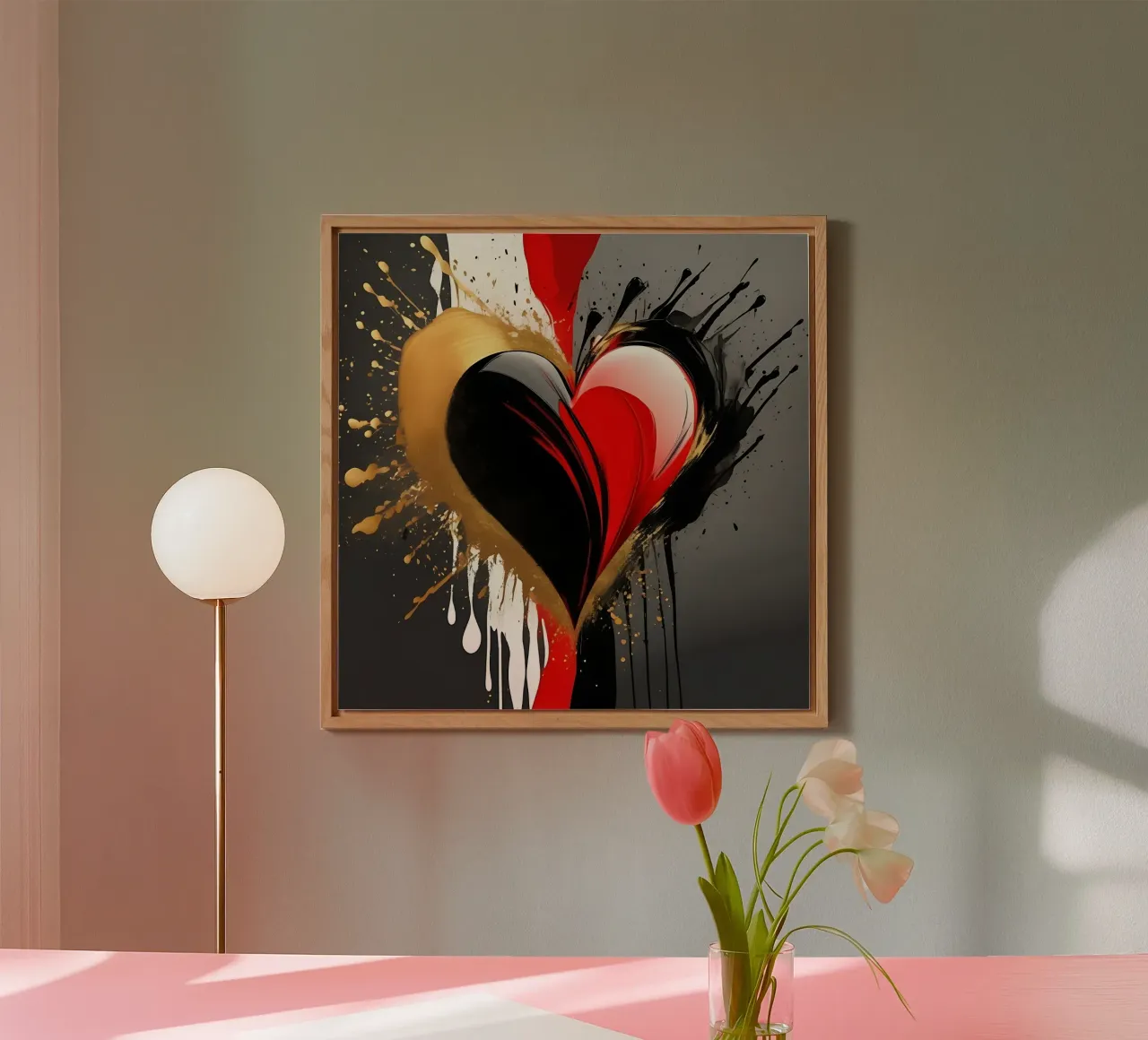 Cuore blob colorato in nero, rosso, oro_2 alluminio dibond da Farbträume