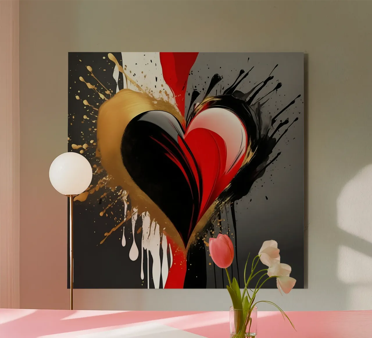 Cuore blob colorato in nero, rosso, oro_2 alluminio dibond da Farbträume