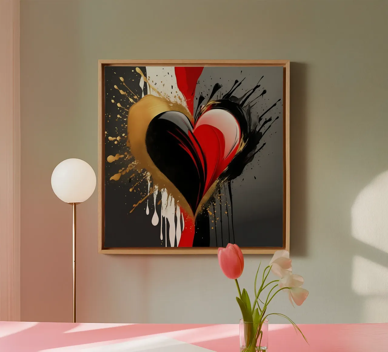 Cuore blob colorato in nero, rosso, oro_2 tela da Farbträume