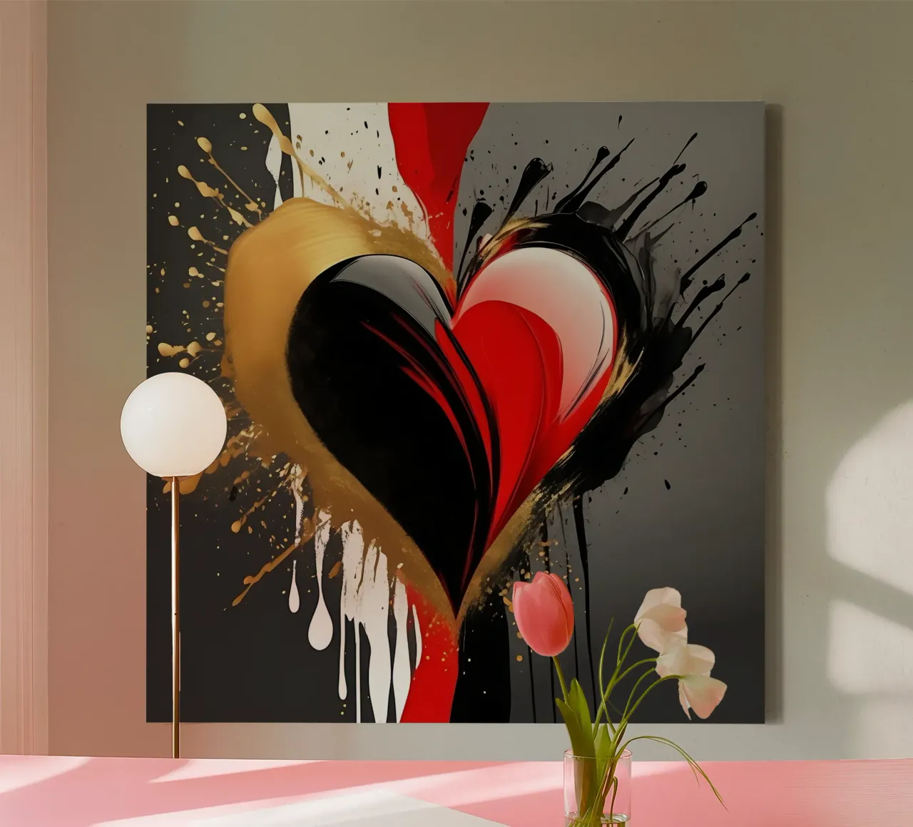 Cuore blob colorato in nero, rosso, oro_2 tela da Farbträume