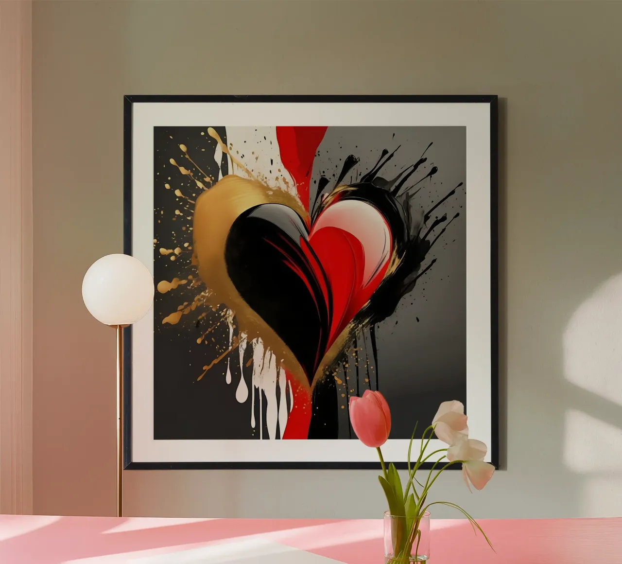 Cuore blob colorato in nero, rosso, oro_2 poster da Farbträume