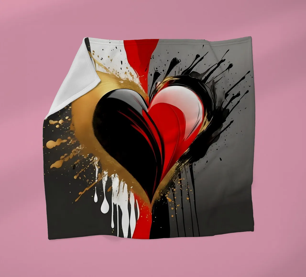 Cuore blob colorato in nero, rosso, oro_2 coperta in pile da Farbträume