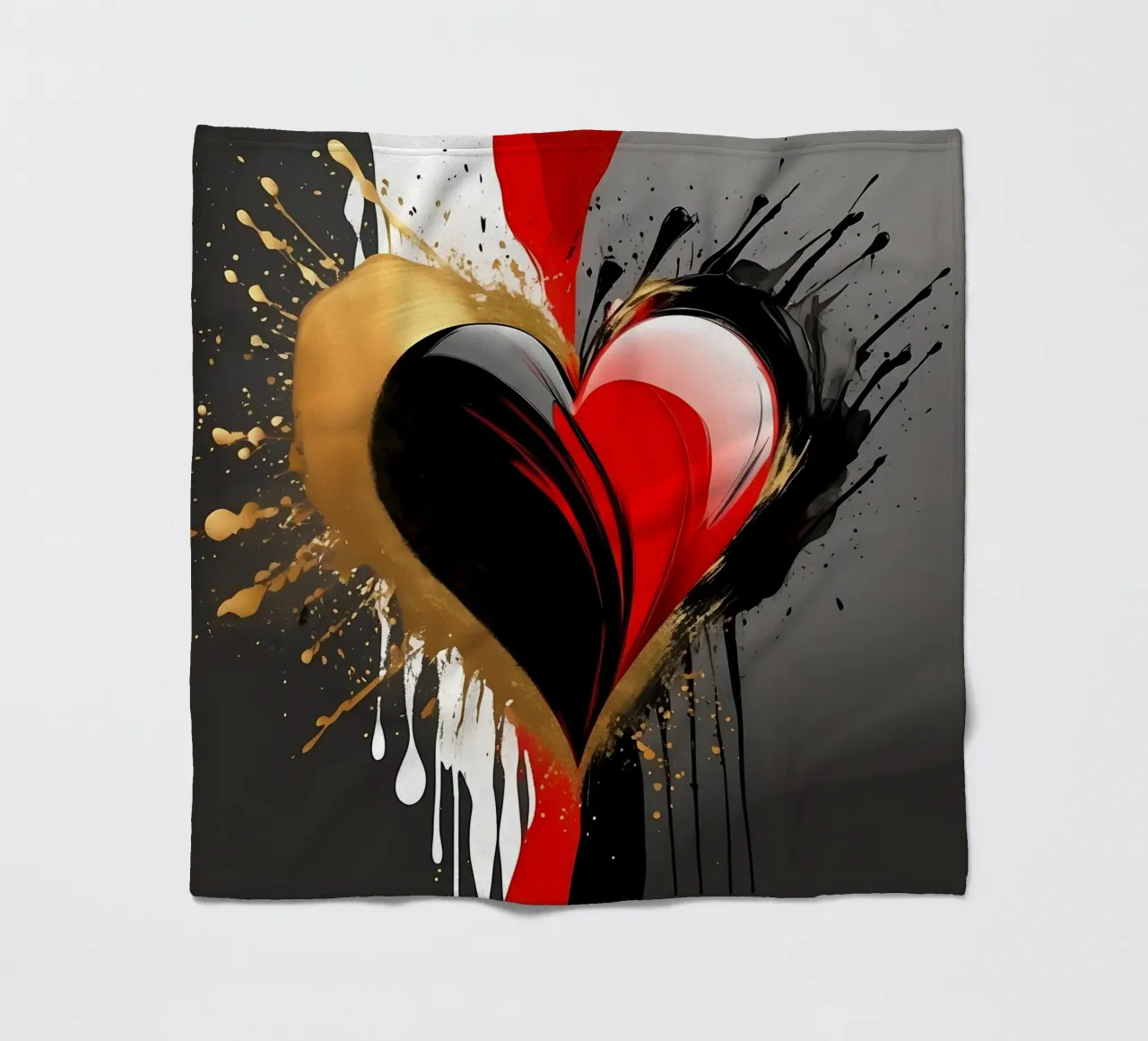 Cuore blob colorato in nero, rosso, oro_2 coperta in pile da Farbträume