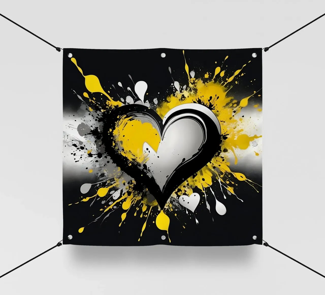Cuore a macchie di colore nero, giallo telo in pvc da Farbträume