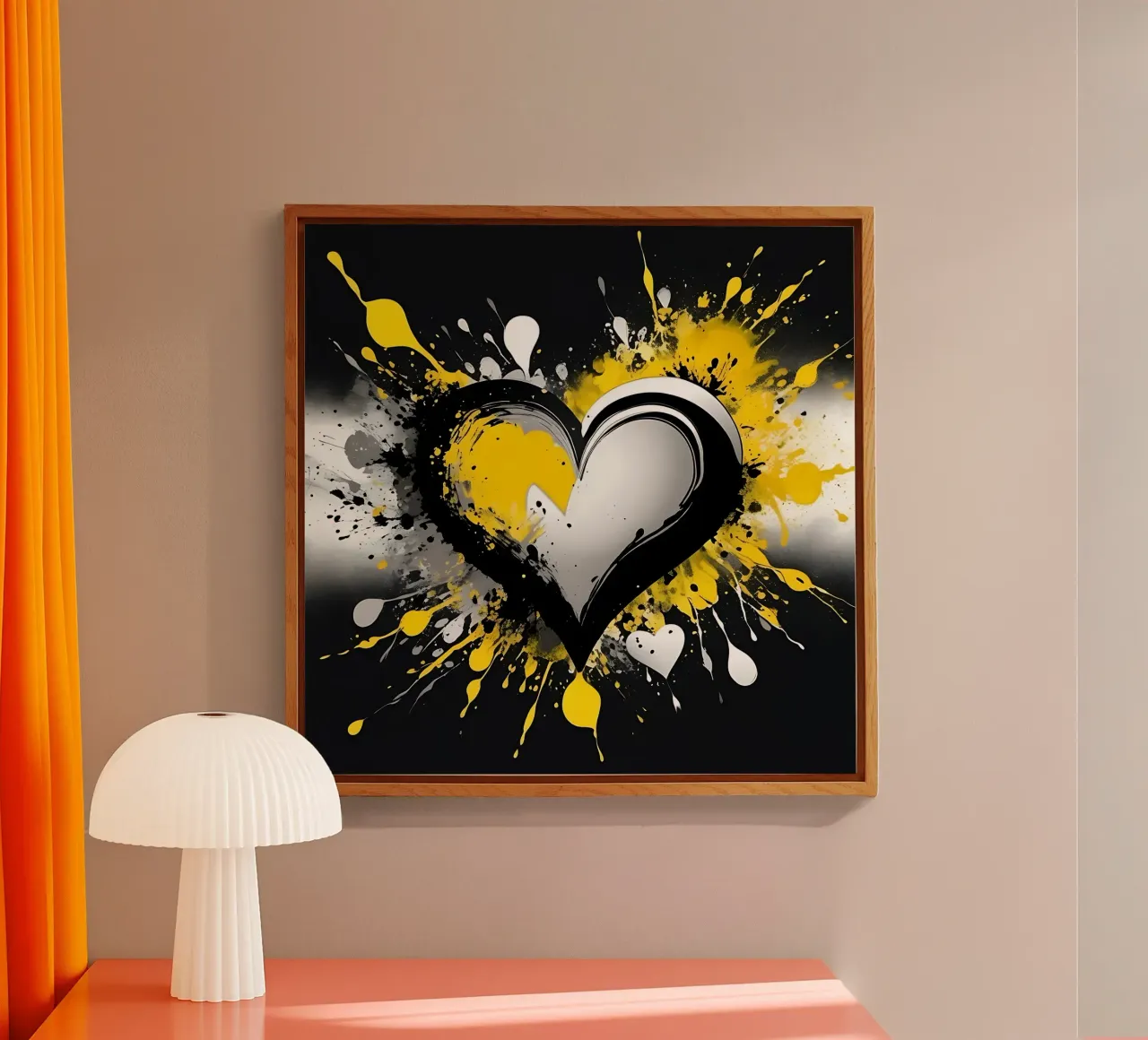 Cuore a macchie di colore nero, giallo plexiglass da Farbträume