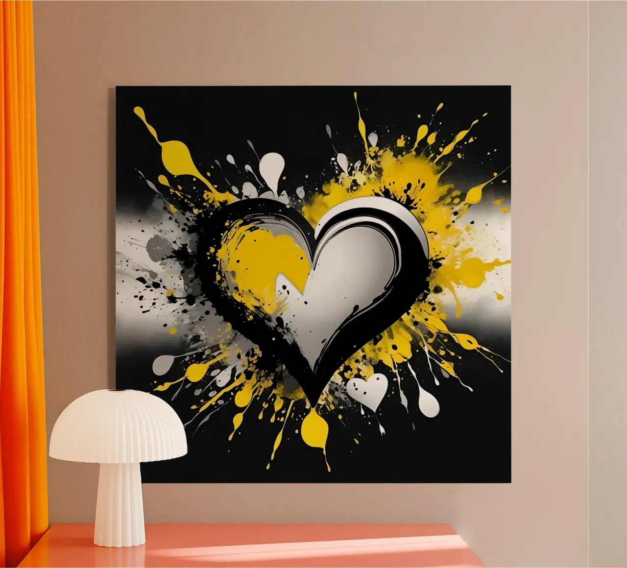 Cuore a macchie di colore nero, giallo plexiglass da Farbträume