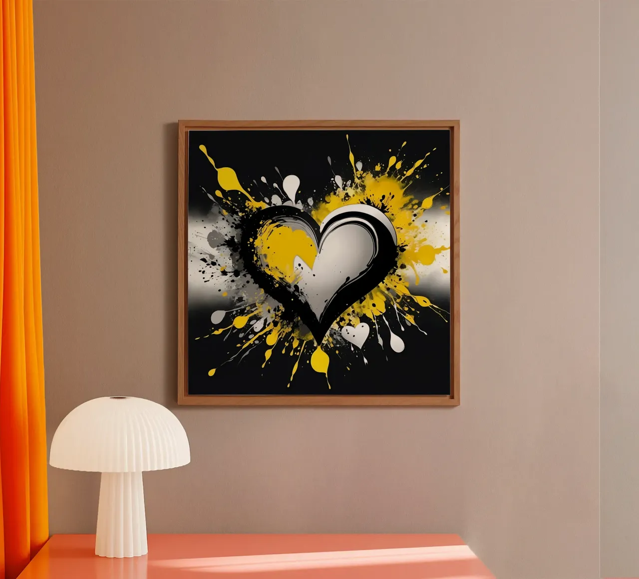 Cuore a macchie di colore nero, giallo alluminio dibond da Farbträume