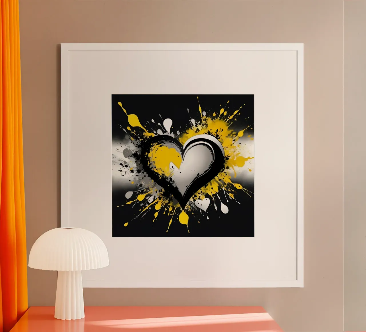 Cuore a macchie di colore nero, giallo carta hahnemühle da Farbträume