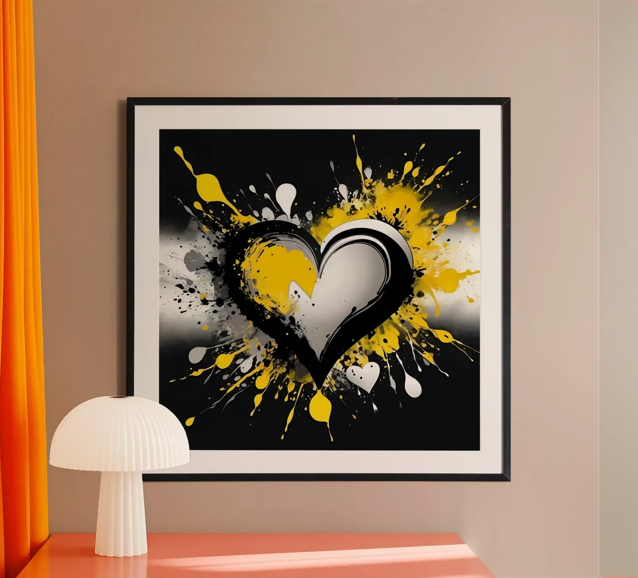 Cuore a macchie di colore nero, giallo carta hahnemühle da Farbträume