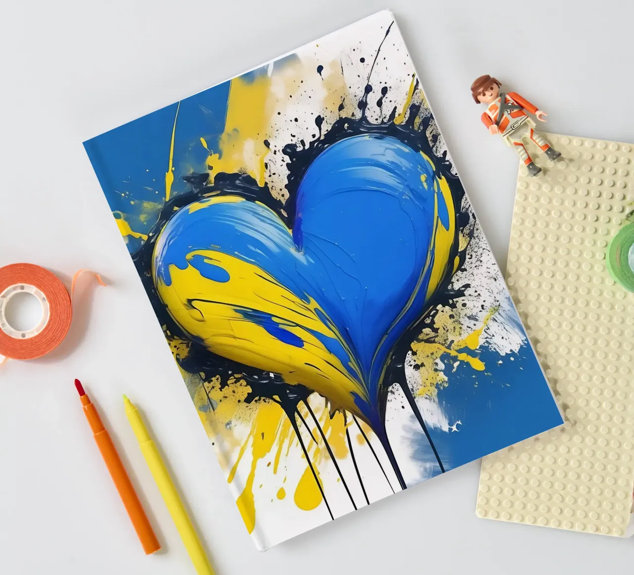 Colour blobs heart in blue, yellow notebook by Farbträume