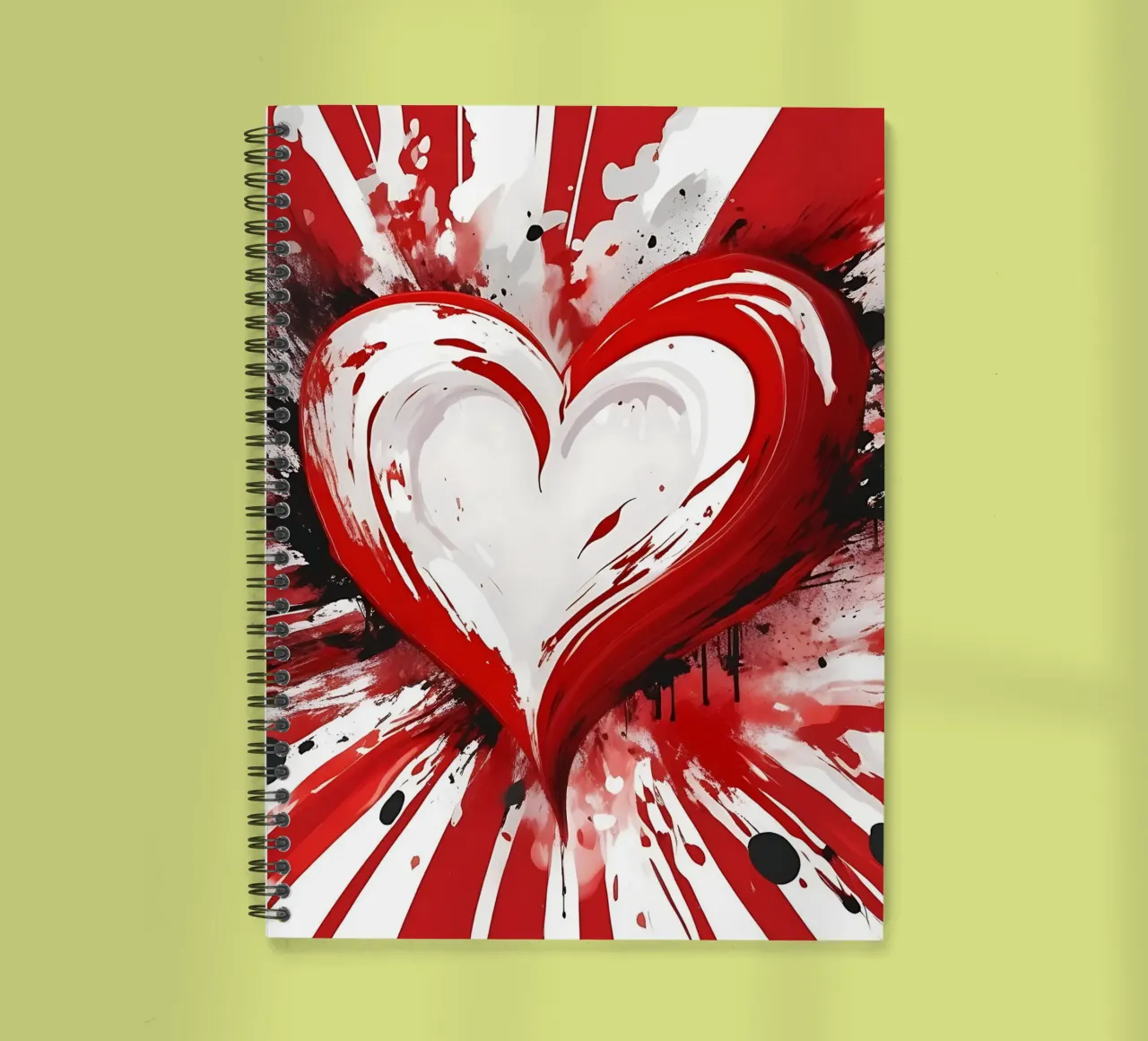 Colour blobs heart in red, white spiral notebook by Farbträume