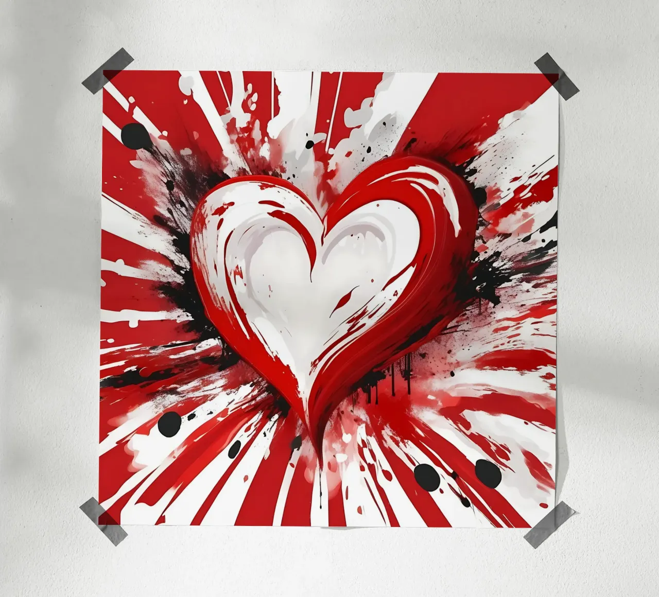 Colour blobs heart in red, white hahnemühle by Farbträume