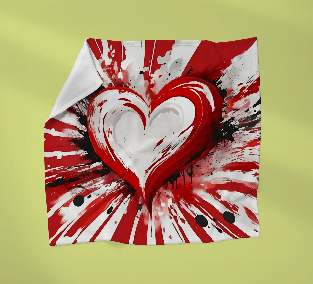 Colour blobs heart in red, white fleece blanket by Farbträume