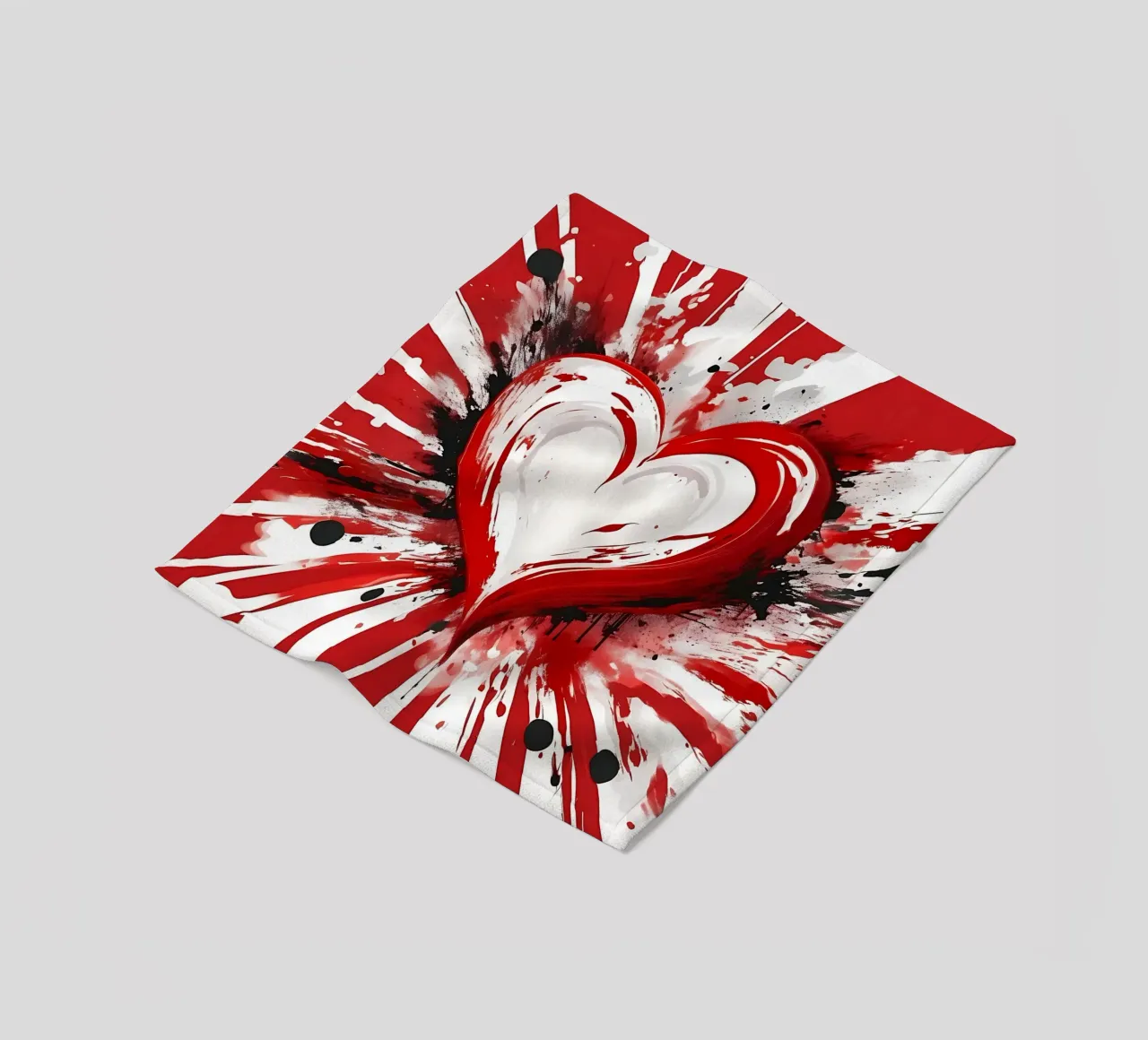 Colour blobs heart in red, white fleece blanket by Farbträume