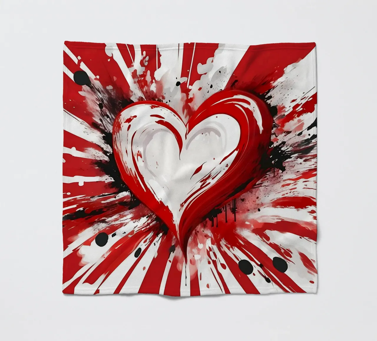 Colour blobs heart in red, white fleece blanket by Farbträume