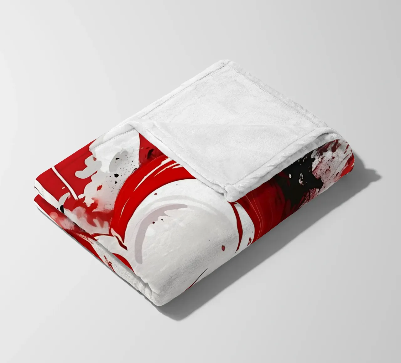 Colour blobs heart in red, white fleece blanket by Farbträume